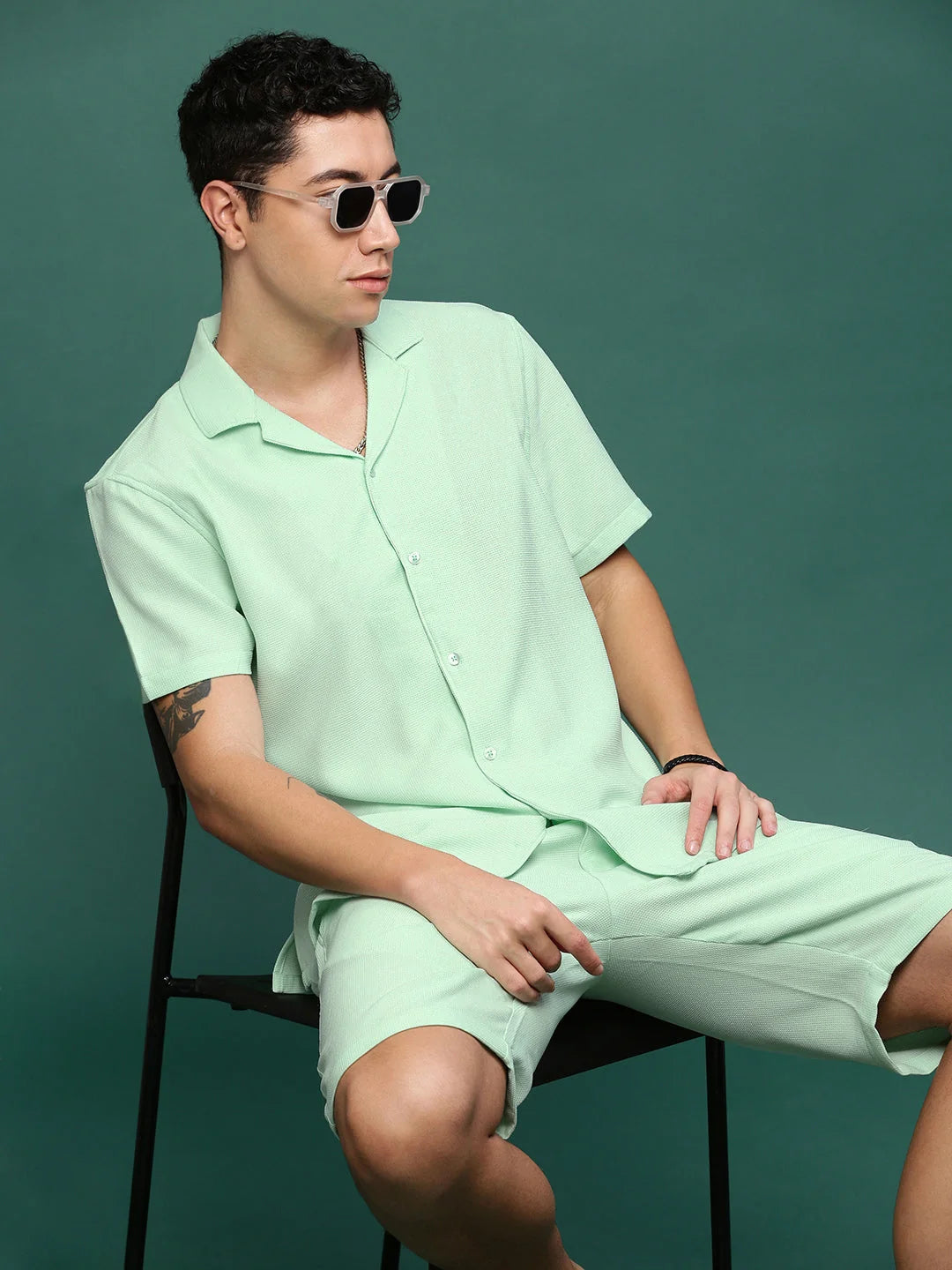 Sea Green Solid Co Ord Set - Mens Casual Co Ord Set Style