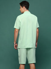 Men Sea Green Cuban Collar Solid Co Ords Set-Judah-3235-Seagreen