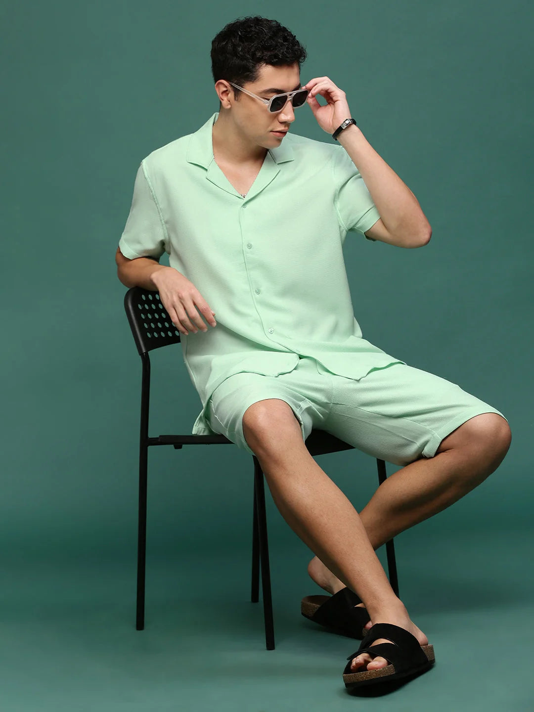 Sea Green Solid Co Ord Set - Mens Casual Co Ord Set Style