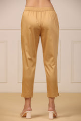 Juniper  Beige Cotton Solid Slim Fit Pants With Partially Elasticated Waistband 
