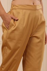 Juniper  Beige Cotton Solid Slim Fit Pants With Partially Elasticated Waistband 