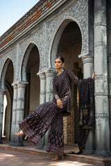 Juniper Black Ethnic Motif Printed Georgette Kurta Sharara & Dupatta Set. 