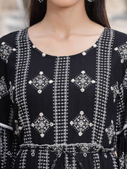 Juniper Black Geometric Printed Rayon Tiered Midi Dress 