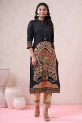 Juniper Black LIVA Rayon Printed Straight Kurta 