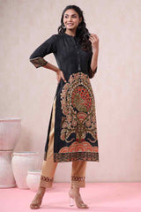 Juniper Black LIVA Rayon Printed Straight Kurta 