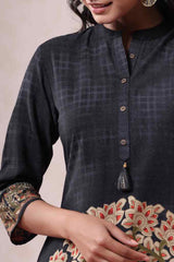 Juniper Black LIVA Rayon Printed Straight Kurta 
