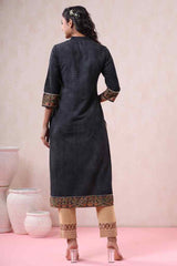 Juniper Black LIVA Rayon Printed Straight Kurta 