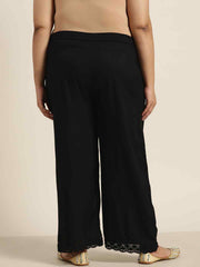 Juniper Black LIVA Rayon Solid Wide-Leg Palazzo 