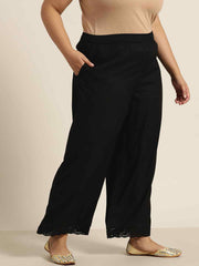 Juniper Black LIVA Rayon Solid Wide-Leg Palazzo 