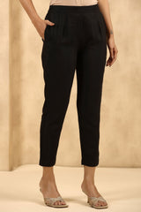 Juniper  Black Rayon Flex Solid Slim Fit Pants With Partially Elasticated Waistband 