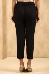 Juniper  Black Rayon Flex Solid Slim Fit Pants With Partially Elasticated Waistband 