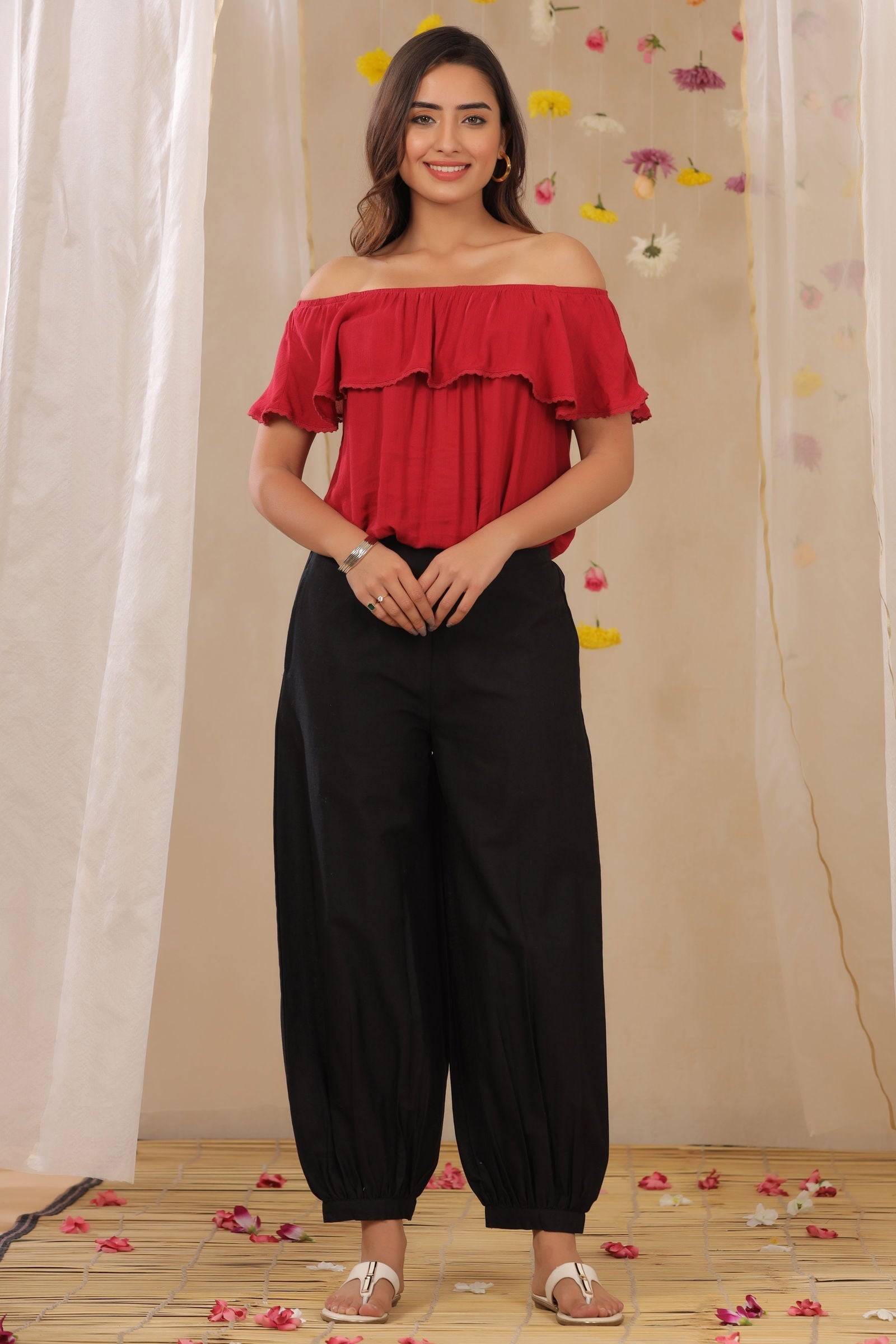 Black Solid Cotton Flex Ankle-Length Pathani Style Pants | DesiQlo