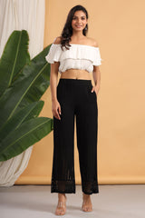 Juniper Black Solid Rayon Flared Ankle-Length Palazzo. 