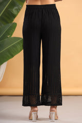 Juniper Black Solid Rayon Flared Ankle-Length Palazzo. 
