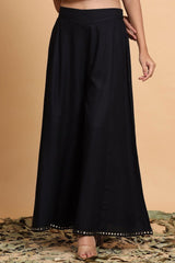 Juniper Black Solid Rayon Flared Ankle-Length Palazzo. 