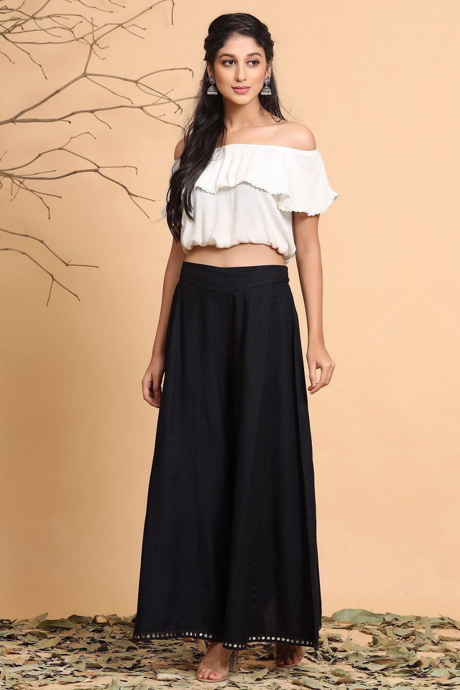 Black Solid Rayon Flared Ankle-Length Palazzo - 2 | DesiQlo