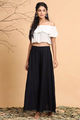Juniper Black Solid Rayon Flared Ankle-Length Palazzo. 