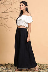 Juniper Black Solid Rayon Flared Ankle-Length Palazzo. 