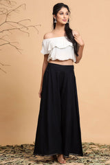 Juniper Black Solid Rayon Flared Ankle-Length Palazzo. 