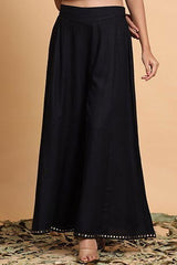 Juniper Black Solid Rayon Lacy Kalidar & Flared Palazzo 