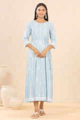Juniper Blue LIVA Rayon Printed Anarkali Dress with Tie-up Dori 