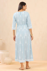 Juniper Blue LIVA Rayon Printed Anarkali Dress with Tie-up Dori 