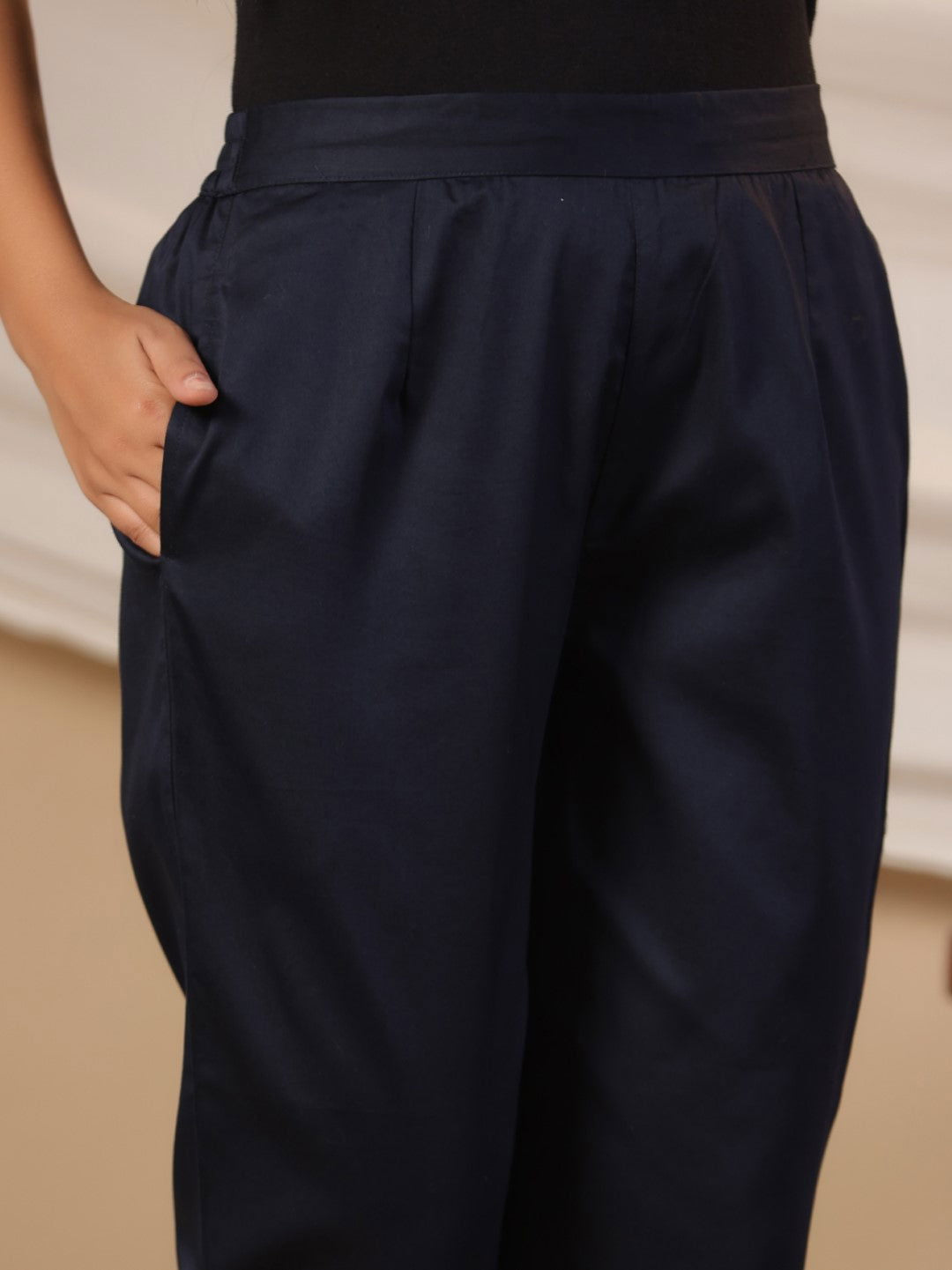 Blue Solid Lycra Women Drawstring Pants With Single Side Pocket | Desi