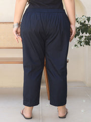 Juniper Blue Solid Lycra Women Drawstring Plus Size Pants With Single Side Pocket 