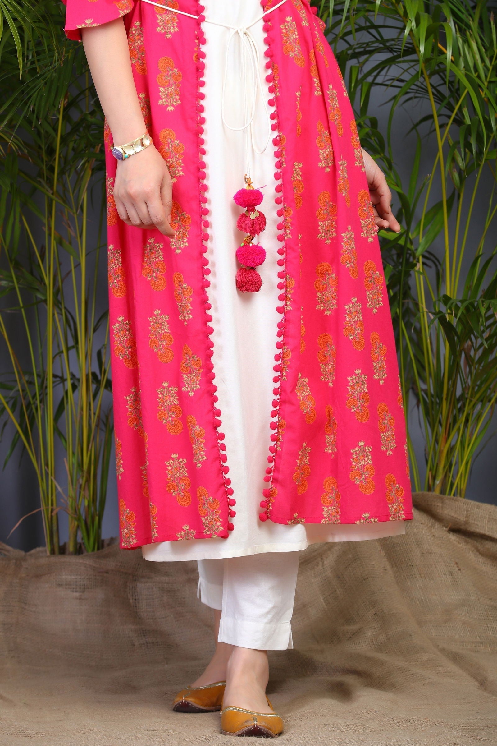 Buy Fuschia Rayon Embroidered Jacket Style Kurta Online in India