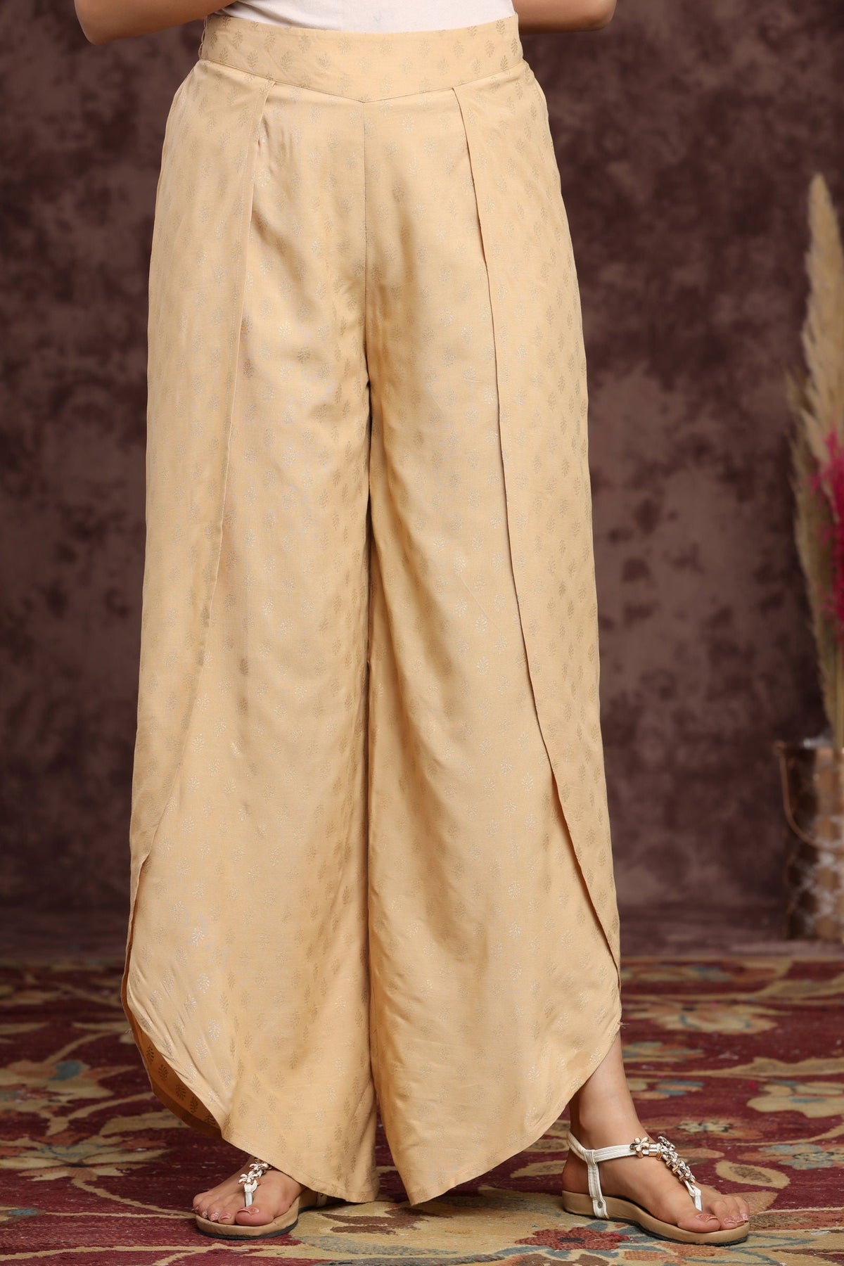 Juniper Gold Ethnic Motif Printed Rayon Tulip Pants 
