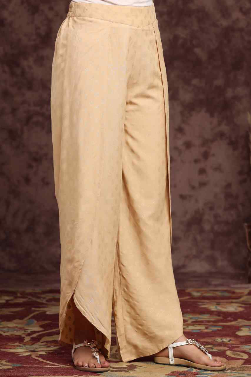 Gold Ethnic Motif Printed Rayon Tulip Pants | DesiQlo