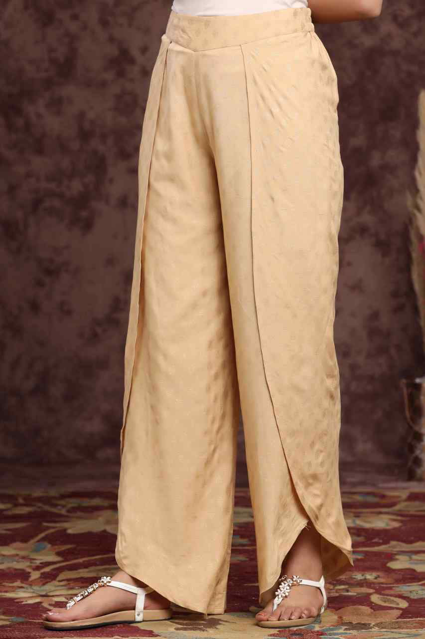 Gold Ethnic Motif Printed Rayon Tulip Pants | DesiQlo