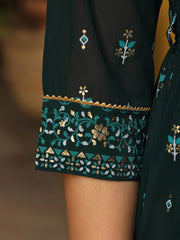 Juniper Green Ethnic Motif Printed Georgette Maxi Dress & Dori With Thread Work 