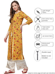 Mustard Yellow Crepe Digital Printed Kurta-AHKUCRDP-737