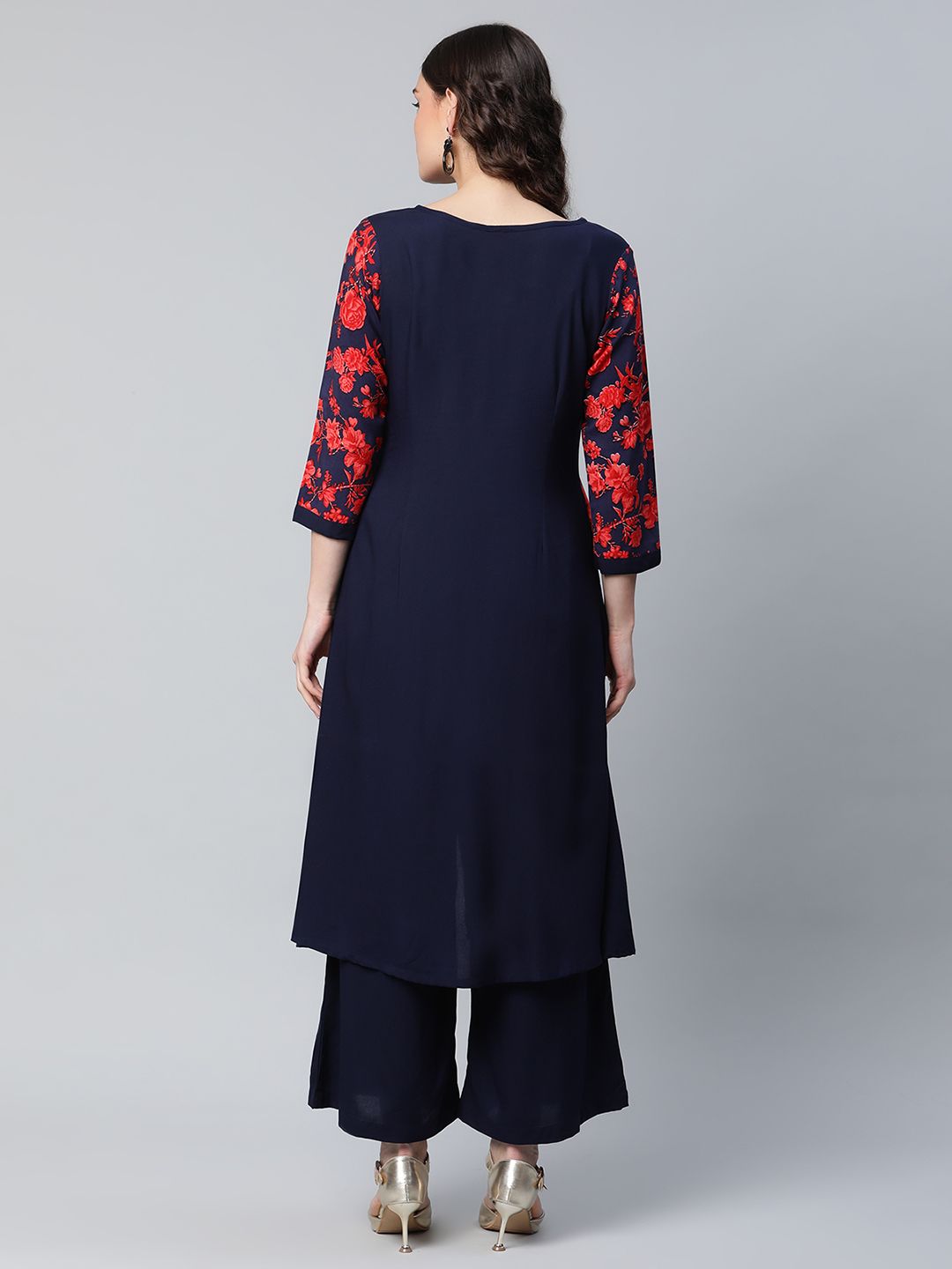 Navy Rayon Printed Kurta Palazzo Set | Women's Palazzo Sets