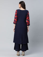 Navy Blue Rayon Wax Printed Kurta Palazzo Set-AHKUPZ-COMBO-364