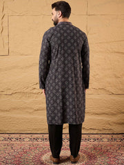 Ethnic Bay Mens Grey Viscose Rayon Ethnic Motifs Embroidered Chikankari Straight Kurta With Pant Set-MKSET1165
