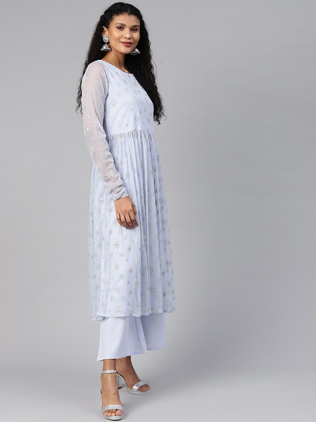 Blue Glitter Print Kurta Palazzo Set- Elegant Women's Outfit