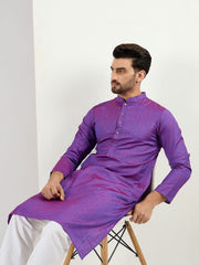 Ethnic Bay Men Purple Cotton Solid Woven Design Straight Kurta With Pant Set-MKSET1099