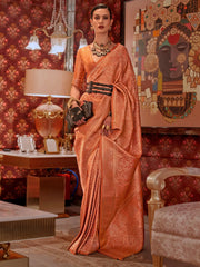 Women's Blend Pink Woven Design Designer Saree With Blouse Piece-KABBY321005