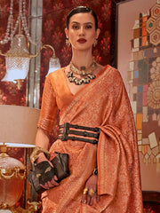 Women's Blend Pink Woven Design Designer Saree With Blouse Piece-KABBY321005