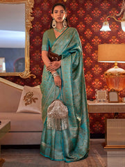 Women's Blend Blue Woven Design Designer Saree With Blouse Piece-KABBY321006