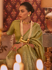 Women's Blend Sea Green Woven Design Designer Saree With Blouse Piece-KABBY321008