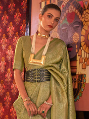 Women's Blend Sea Green Woven Design Designer Saree With Blouse Piece-KABBY321008