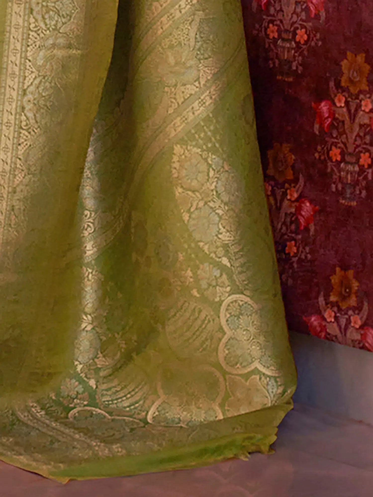 Green Woven Polyester Saree | Indian Sarees with Matching Blouse