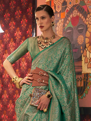 Women's Blend Purple Woven Design Designer Saree With Blouse Piece-KABHA204003B
