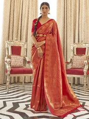 Women's Blend Pink Woven Design Handloom Saree With Blouse Piece-KABHA204004