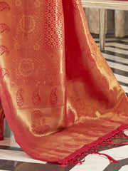 Women's Blend Pink Woven Design Handloom Saree With Blouse Piece-KABHA204004