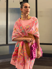 Women's Blend Pink Woven Design Designer Saree With Blouse Piece-KABIRA311002