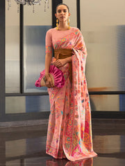 Women's Blend Pink Woven Design Designer Saree With Blouse Piece-KABIRA311002
